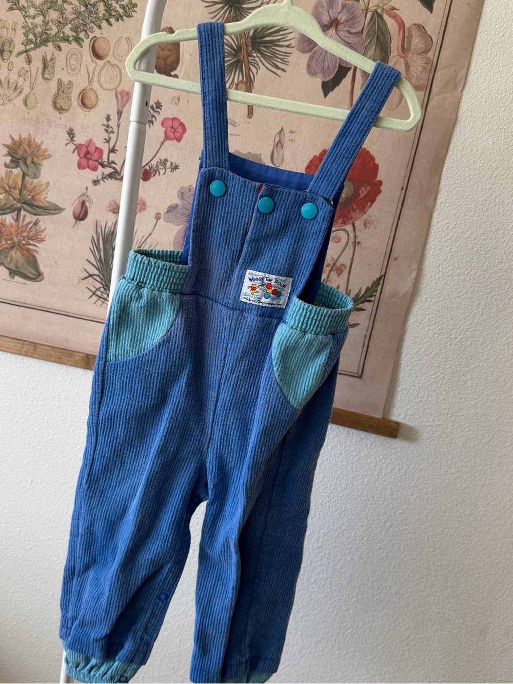 Vintage Disney Winnie the Pooh Corduroy Overalls Blue Teal USA 2T